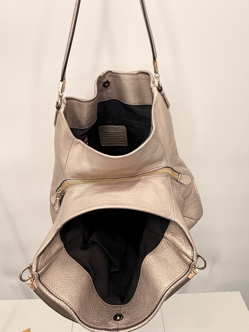 COACH Madison Phoebe Pebbled Leather Hobo Metallic Gray Shoulder Bag Large - Picture 5 of 12